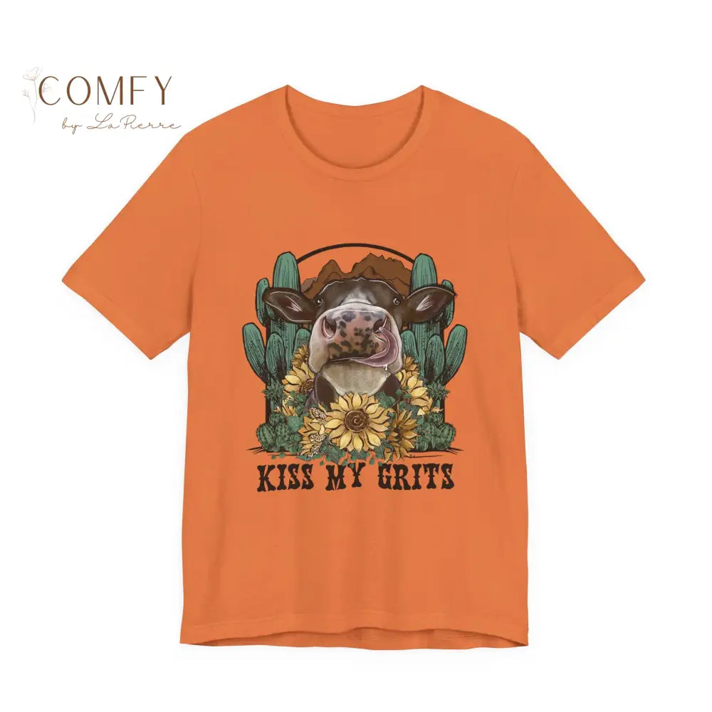 Kiss My Grits Cow Shirt • Funny Farm Shirt • Country Western Graphic Tee • Ranch Life Cow Shirt • Cute Cow T-Shirt
