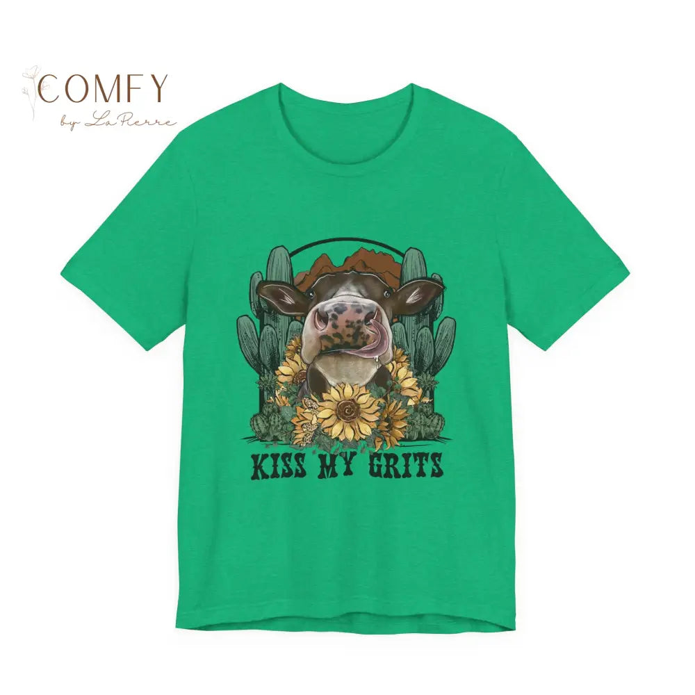 Kiss My Grits Cow Shirt • Funny Farm Shirt • Country Western Graphic Tee • Ranch Life Cow Shirt • Cute Cow T-Shirt