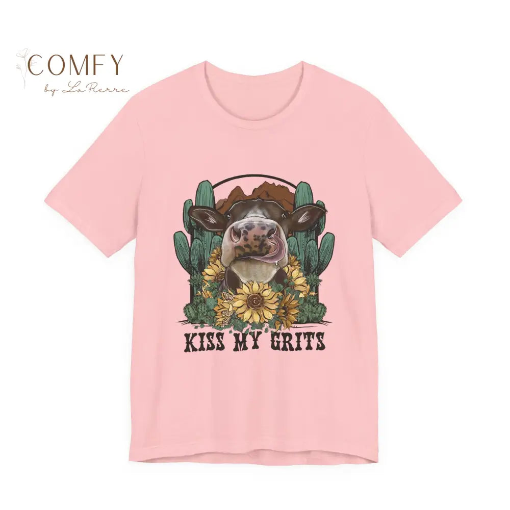 Kiss My Grits Cow Shirt • Funny Farm Shirt • Country Western Graphic Tee • Ranch Life Cow Shirt • Cute Cow T-Shirt