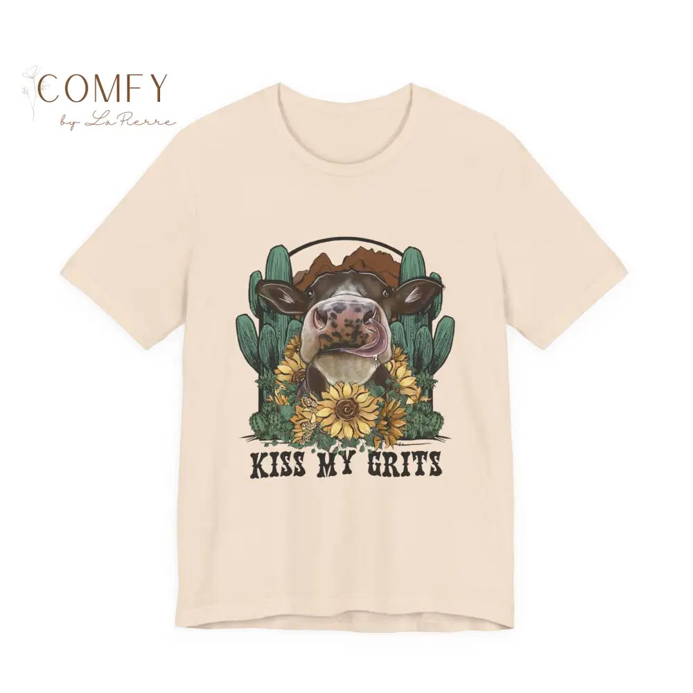 Kiss My Grits Cow Shirt • Funny Farm Shirt • Country Western Graphic Tee • Ranch Life Cow Shirt • Cute Cow T-Shirt