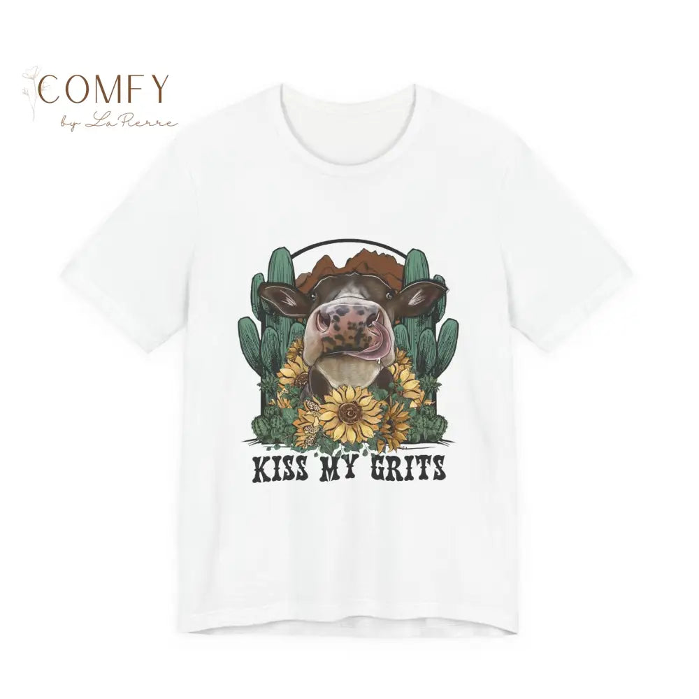 Kiss My Grits Cow Shirt • Funny Farm Shirt • Country Western Graphic Tee • Ranch Life Cow Shirt • Cute Cow T-Shirt