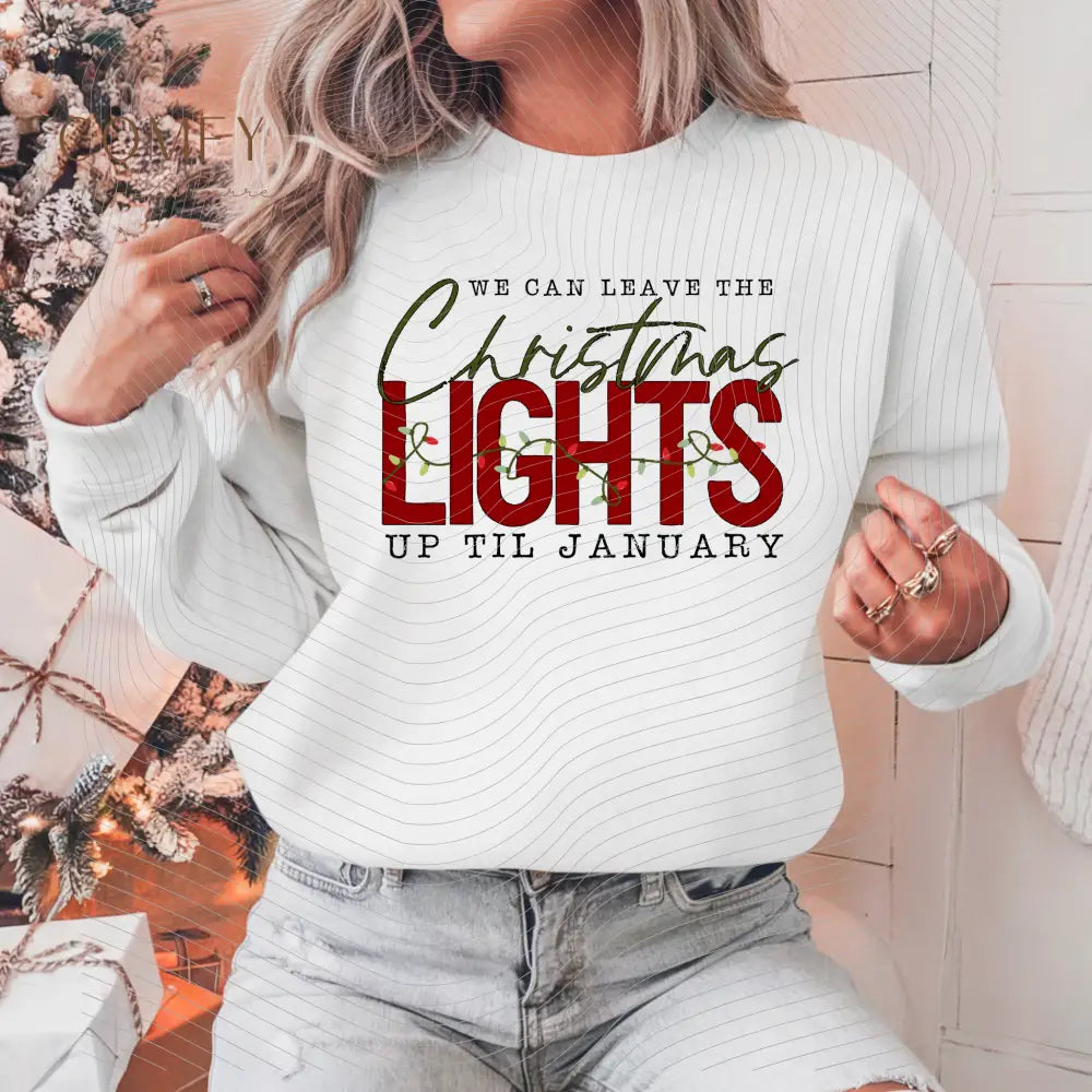 Christmas Lights Sweatshirt — ’We Can Leave the Christmas Lights Up ’Til January’ Holiday Crewneck Sweatshirt