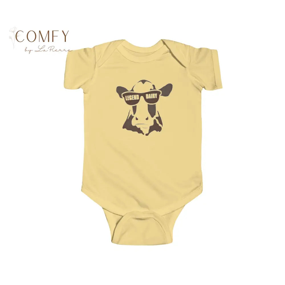 Legend Dairy Cow Infant Bodysuit • Cute Funny Baby Cow One-Piece • Farm Animal Graphic Baby Outfit • Infant Fine Jersey
