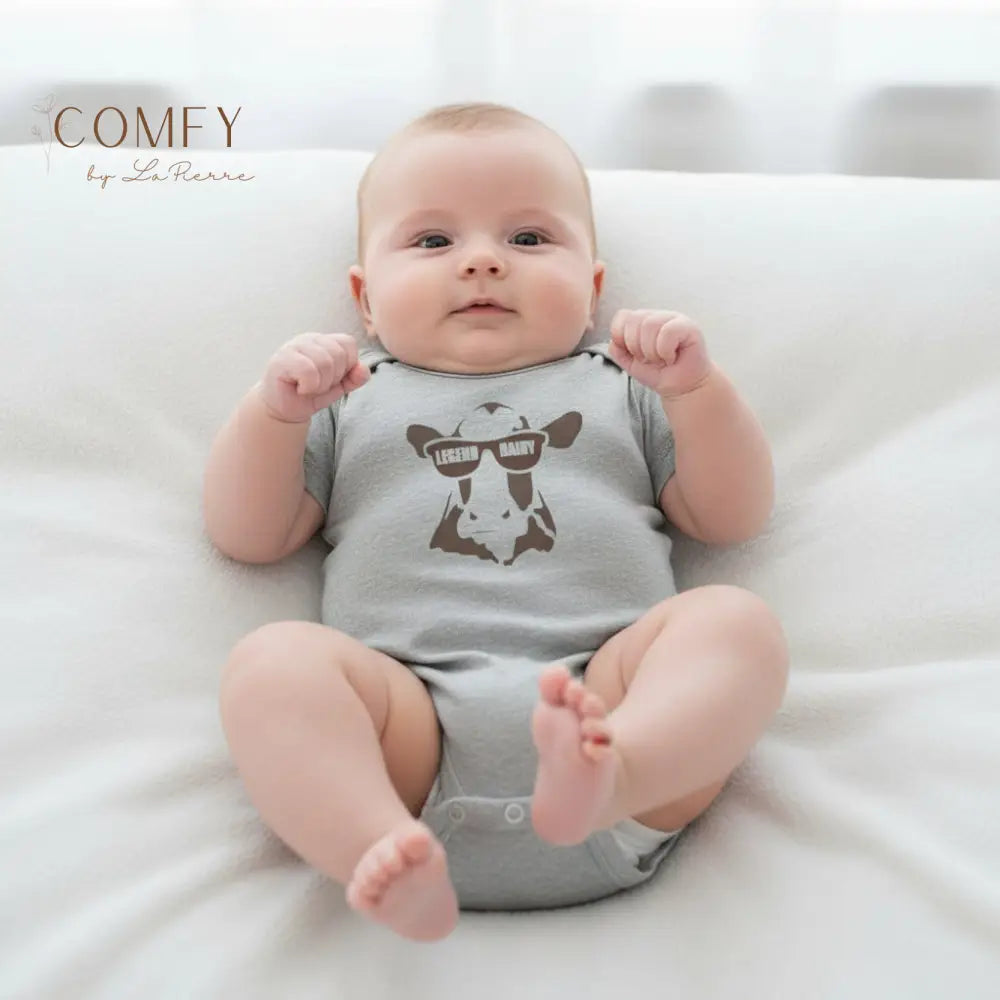 Legend Dairy Cow Infant Bodysuit • Cute Funny Baby Cow One-Piece • Farm Animal Graphic Baby Outfit • Infant Fine Jersey