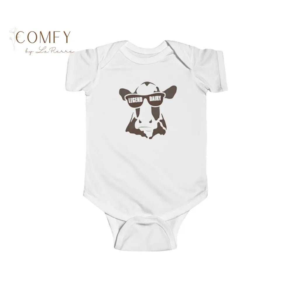 Legend Dairy Cow Infant Bodysuit • Cute Funny Baby Cow One-Piece • Farm Animal Graphic Baby Outfit • Infant Fine Jersey