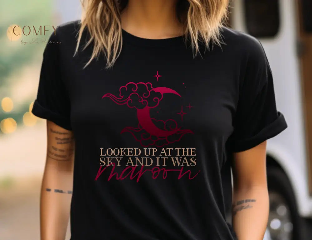 Looked Up at the Sky and It was Maroon • Poetic Moon & Sky Graphic Shirt • Unisex Jersey T-Shirt (XS–4XL) T-Shirt