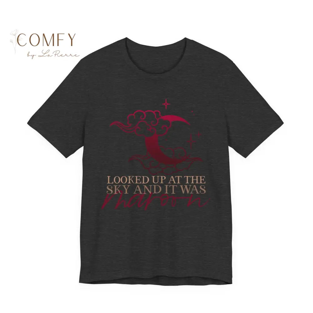 Looked Up at the Sky and It was Maroon • Poetic Moon & Sky Graphic Shirt • Unisex Jersey T-Shirt (XS–4XL) Dark Grey