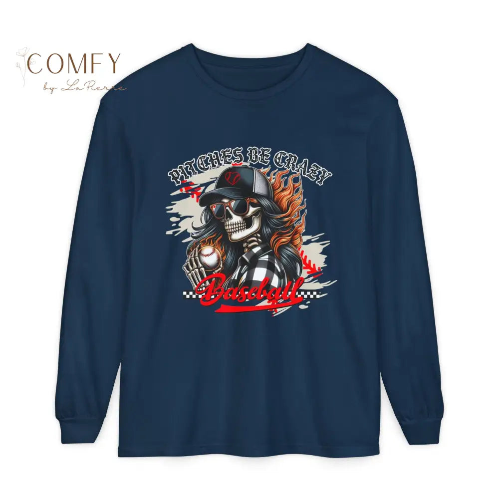 Pitches Be Crazy Skeleton Baseball - Unisex Long Sleeve T-Shirt (S-3XL) Long-sleeve