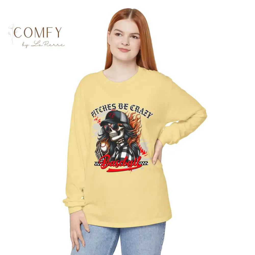Pitches Be Crazy Skeleton Baseball - Unisex Long Sleeve T-Shirt (S-3XL) Long-sleeve