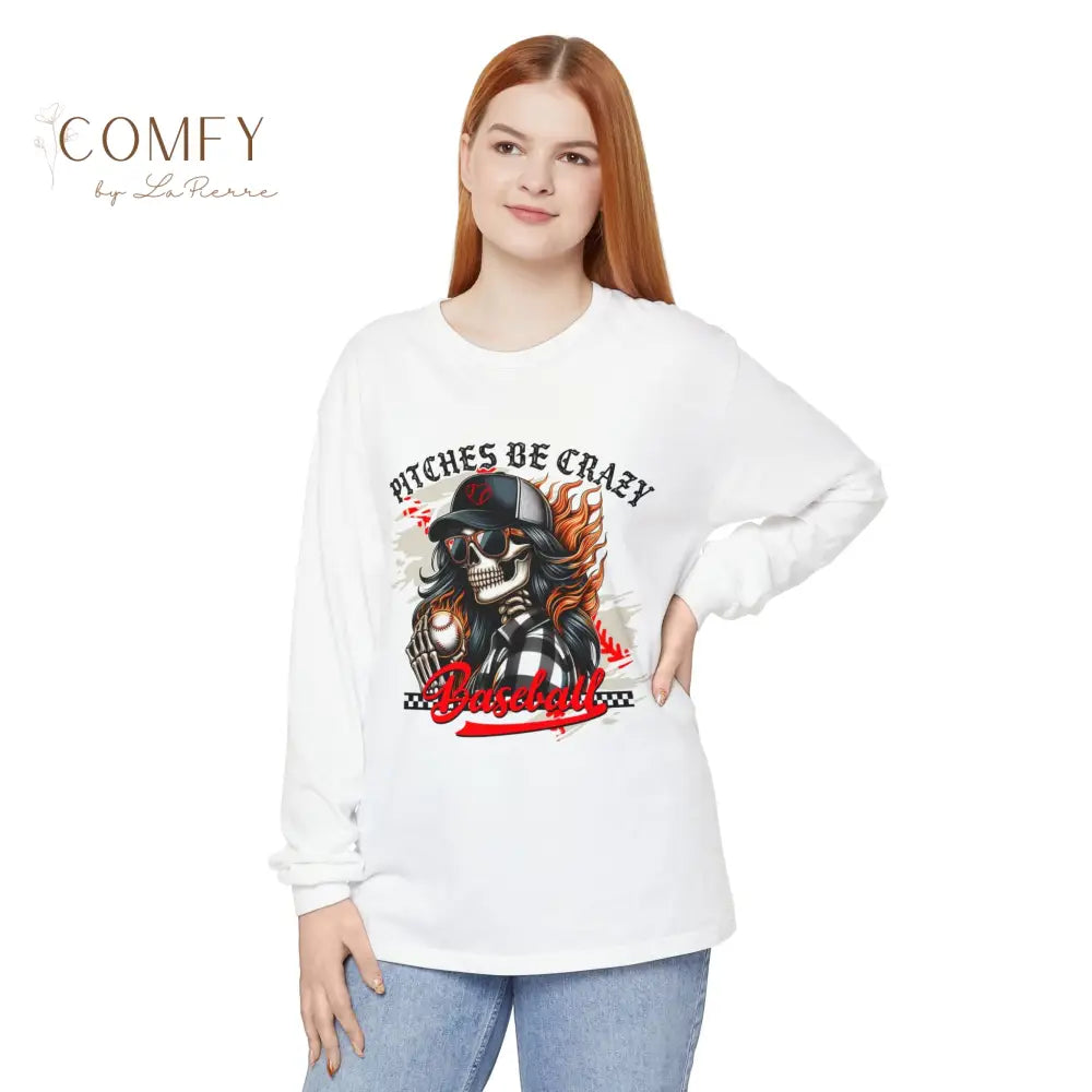 Pitches Be Crazy Skeleton Baseball - Unisex Long Sleeve T-Shirt (S-3XL) Long-sleeve