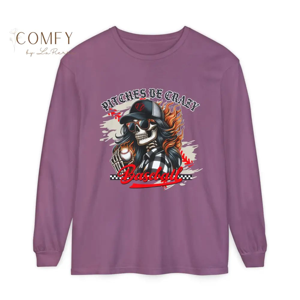 Pitches Be Crazy Skeleton Baseball - Unisex Long Sleeve T-Shirt (S-3XL) Berry / S Long-sleeve