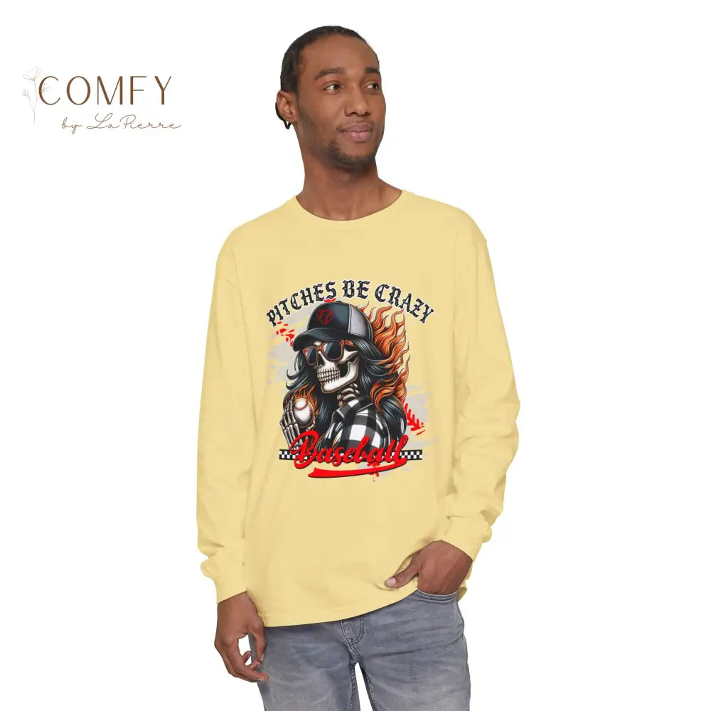 Pitches Be Crazy Skeleton Baseball - Unisex Long Sleeve T-Shirt (S-3XL) Butter / S Long-sleeve