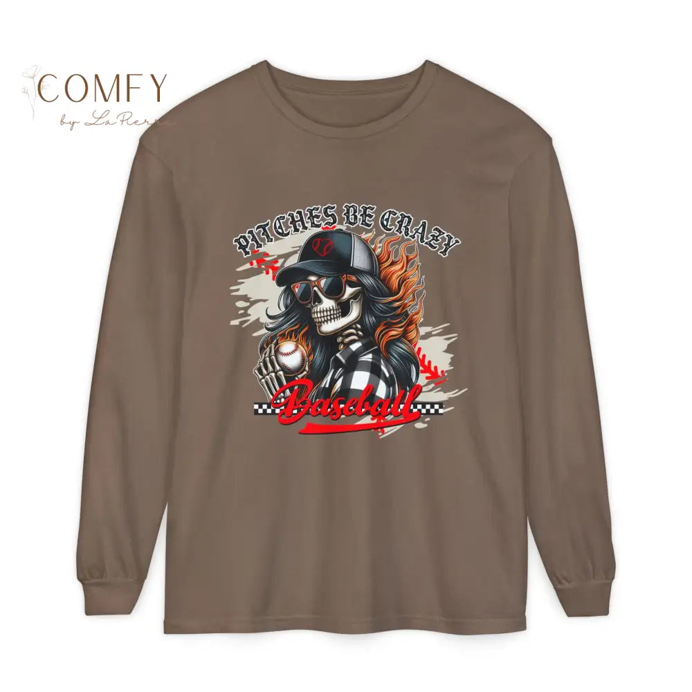 Pitches Be Crazy Skeleton Baseball - Unisex Long Sleeve T-Shirt (S-3XL) Espresso / S Long-sleeve