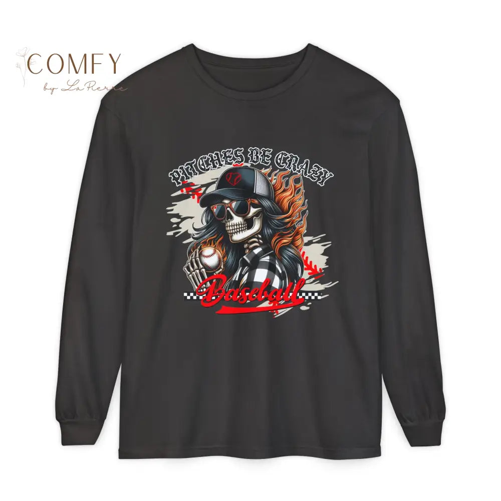 Pitches Be Crazy Skeleton Baseball - Unisex Long Sleeve T-Shirt (S-3XL) Graphite / S Long-sleeve