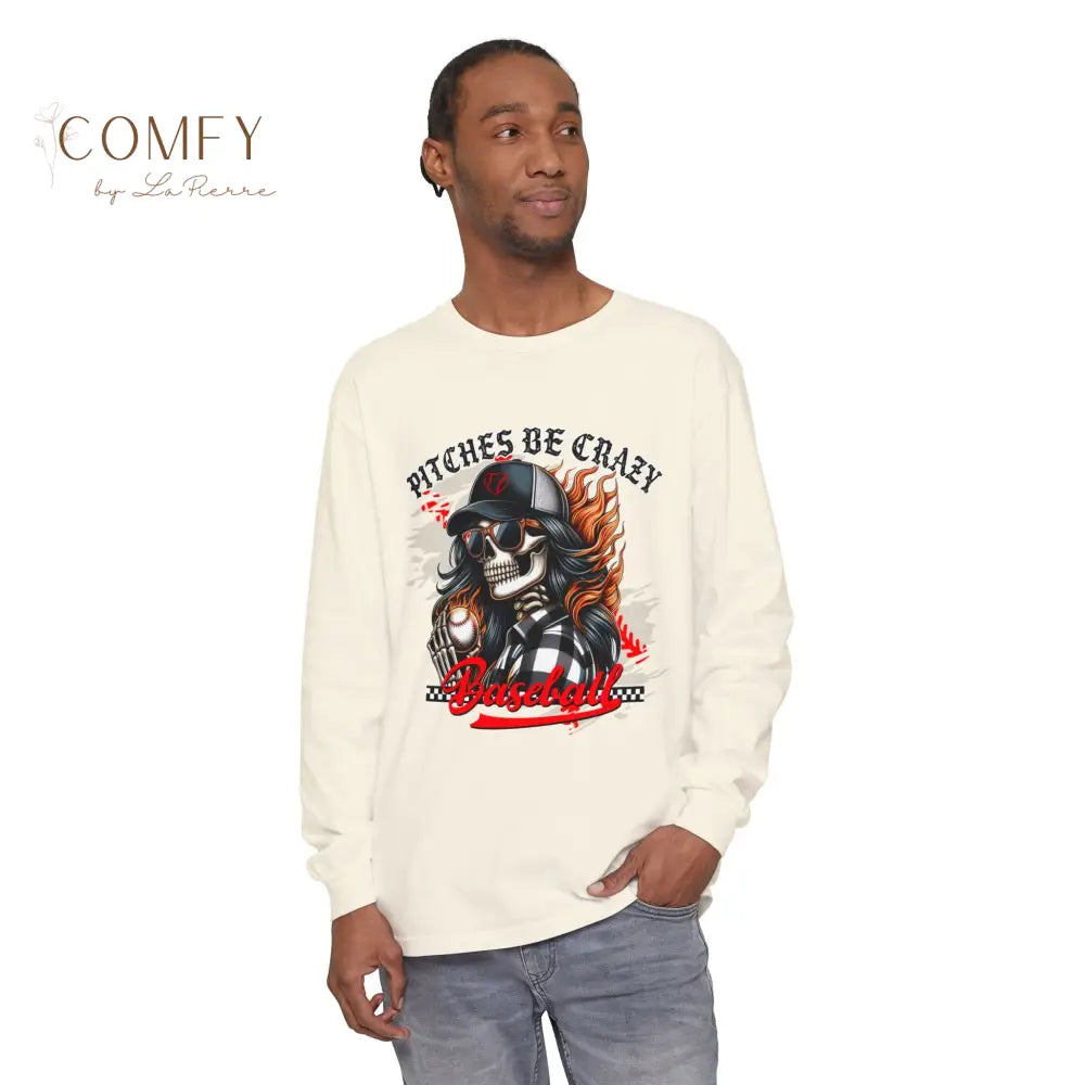 Pitches Be Crazy Skeleton Baseball - Unisex Long Sleeve T-Shirt (S-3XL) Ivory / S Long-sleeve