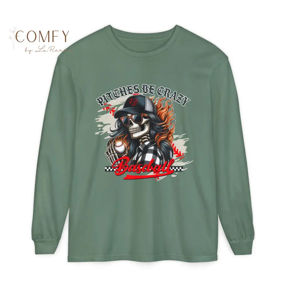 Pitches Be Crazy Skeleton Baseball - Unisex Long Sleeve T-Shirt (S-3XL) Light Green / S Long-sleeve
