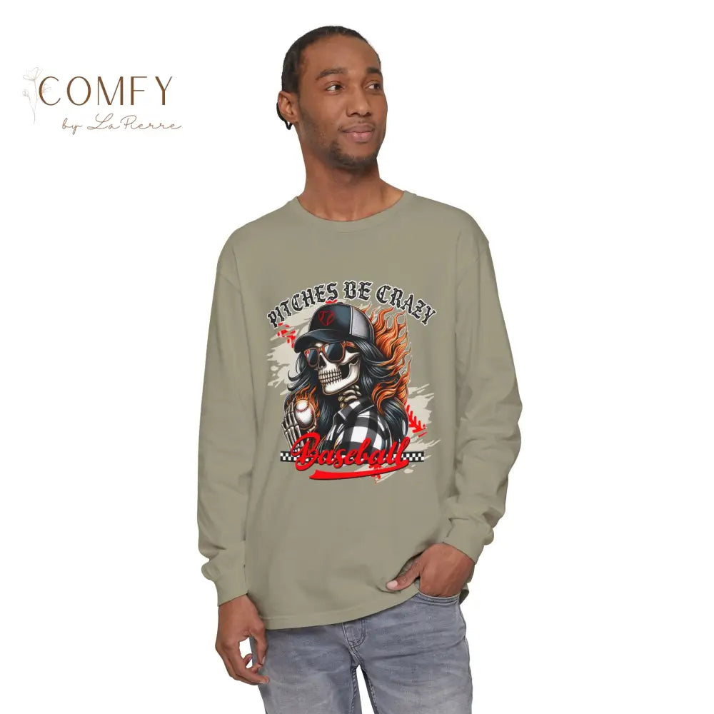 Pitches Be Crazy Skeleton Baseball - Unisex Long Sleeve T-Shirt (S-3XL) Sandstone / S Long-sleeve