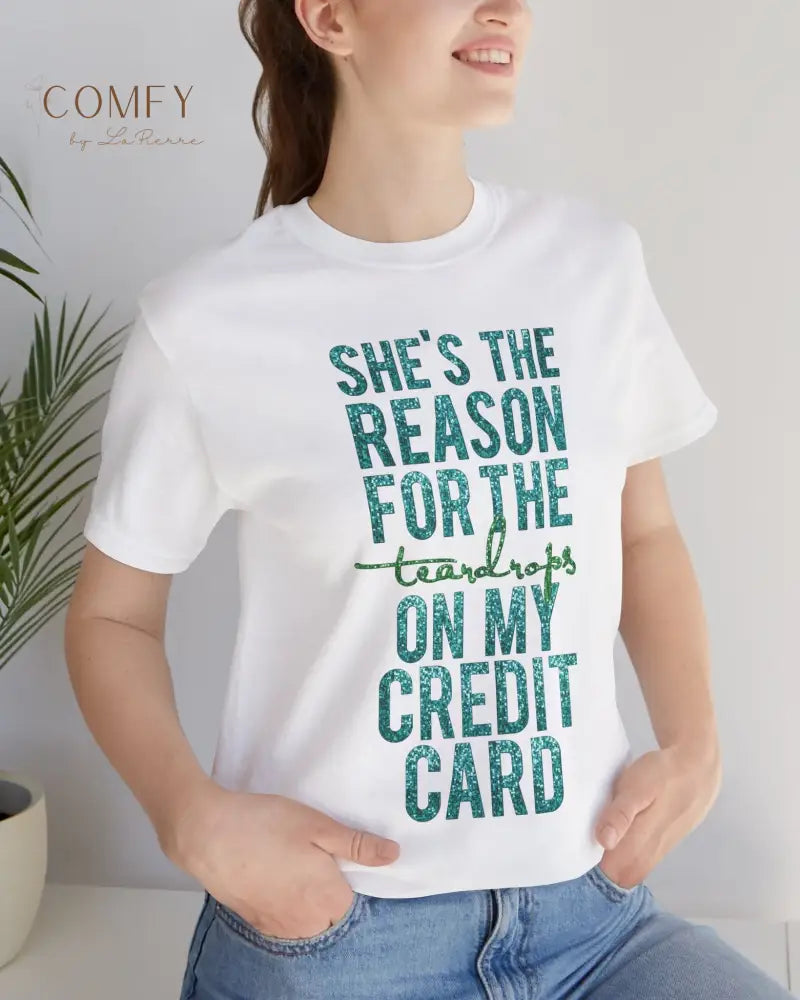 Pop Star Funny T-Shirt • “Teardrops on My Credit Card” Parody Tee • Humorous Fan Gift • Unisex Jersey Short Sleeve