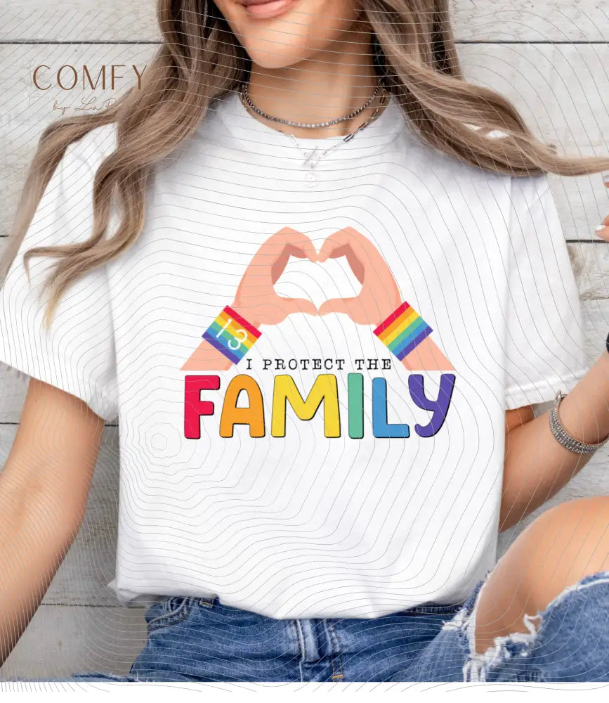 ’Protect the Family’ Rainbow Heart Hands T-Shirt (S-3XL) T-Shirt