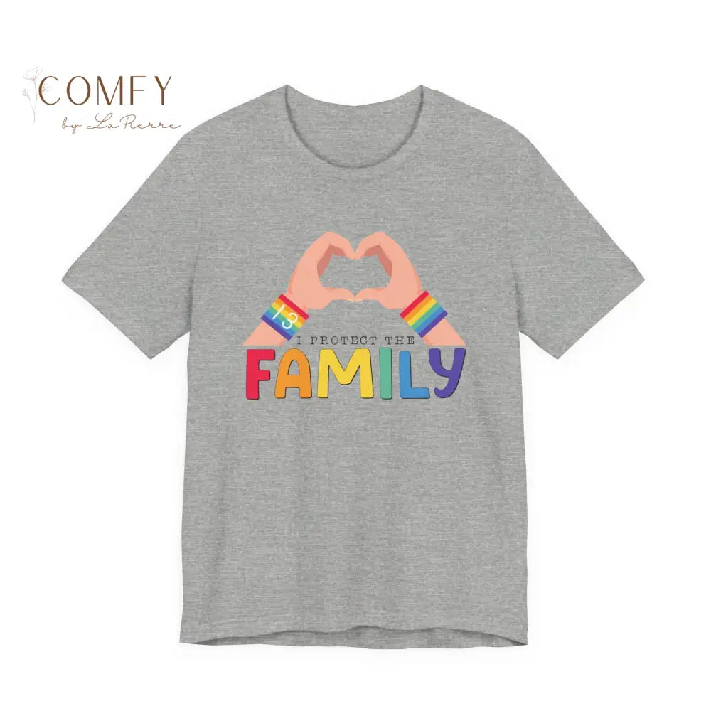’Protect the Family’ Rainbow Heart Hands T-Shirt (S-3XL) Athletic Heather / S T-Shirt