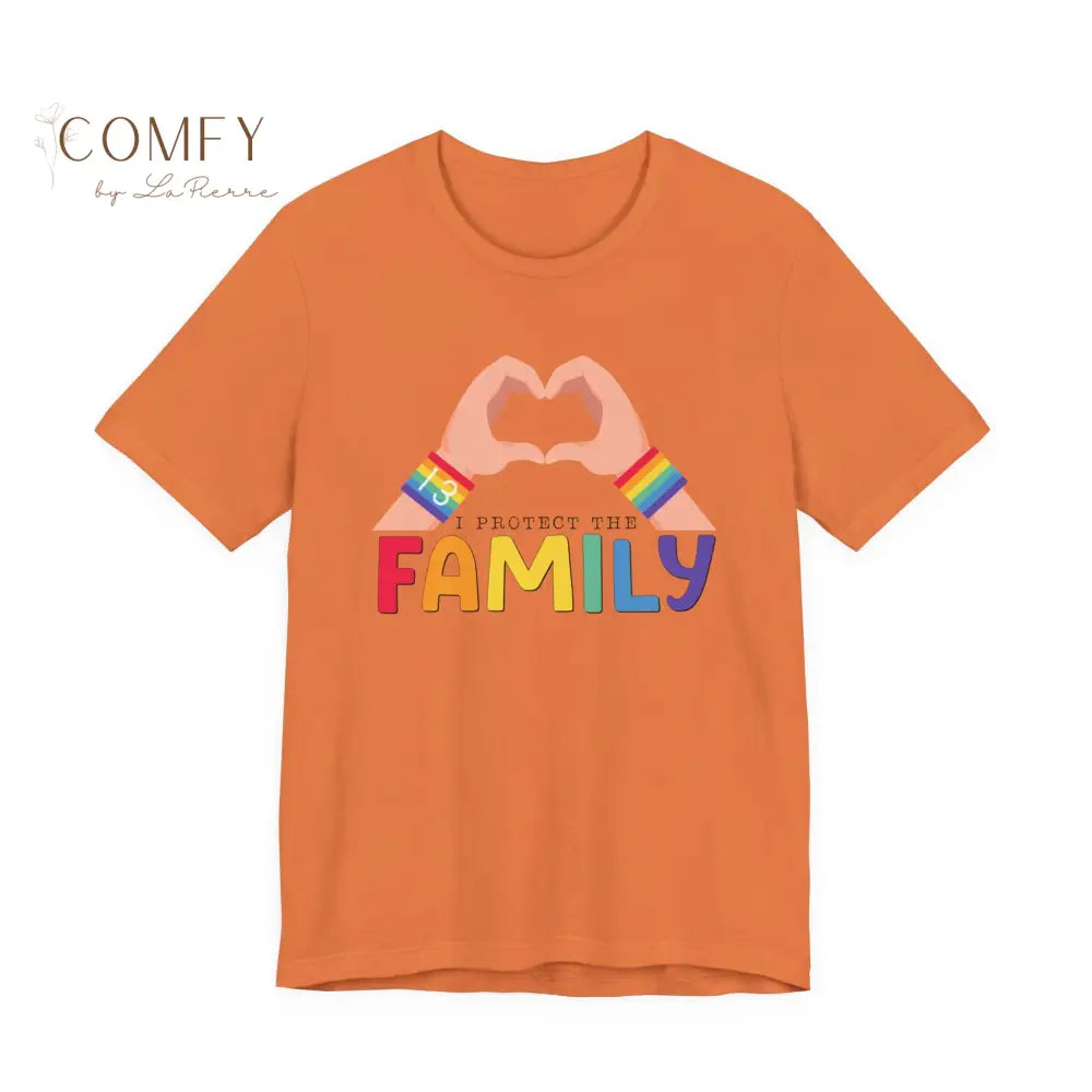 ’Protect the Family’ Rainbow Heart Hands T-Shirt (S-3XL) Burnt Orange / M T-Shirt