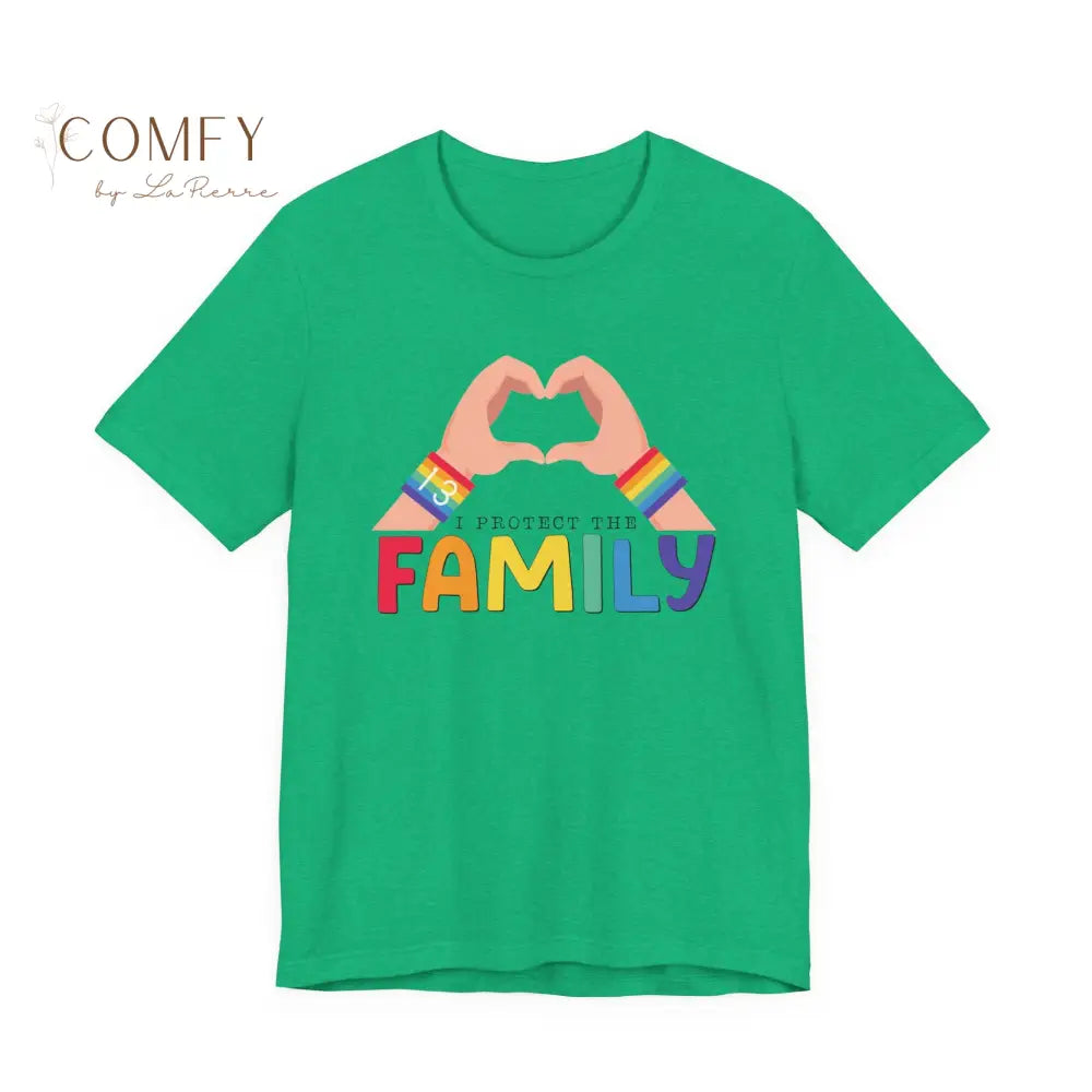 ’Protect the Family’ Rainbow Heart Hands T-Shirt (S-3XL) Heather Kelly / S T-Shirt
