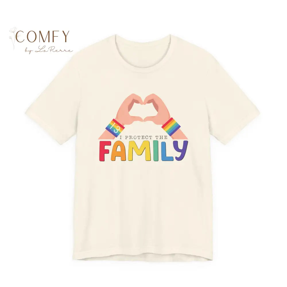 ’Protect the Family’ Rainbow Heart Hands T-Shirt (S-3XL) Natural / S T-Shirt