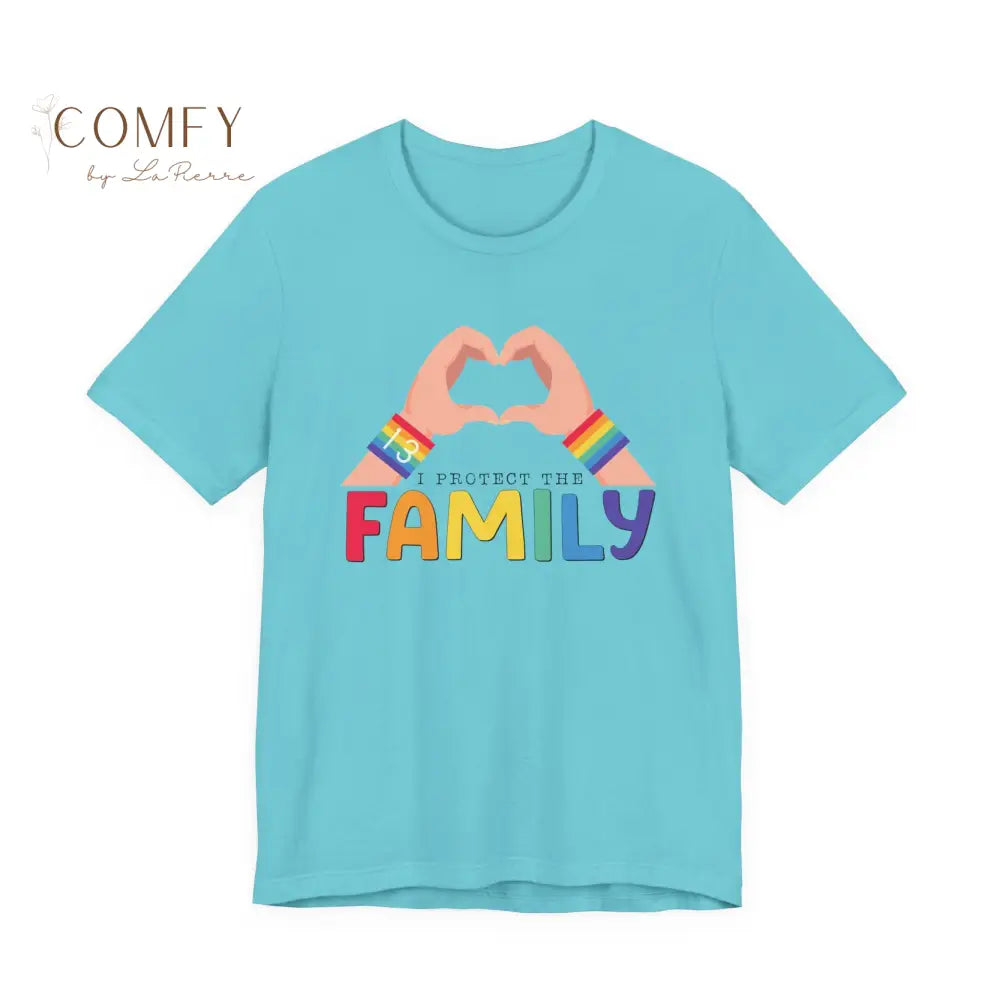 ’Protect the Family’ Rainbow Heart Hands T-Shirt (S-3XL) Turquoise / S T-Shirt