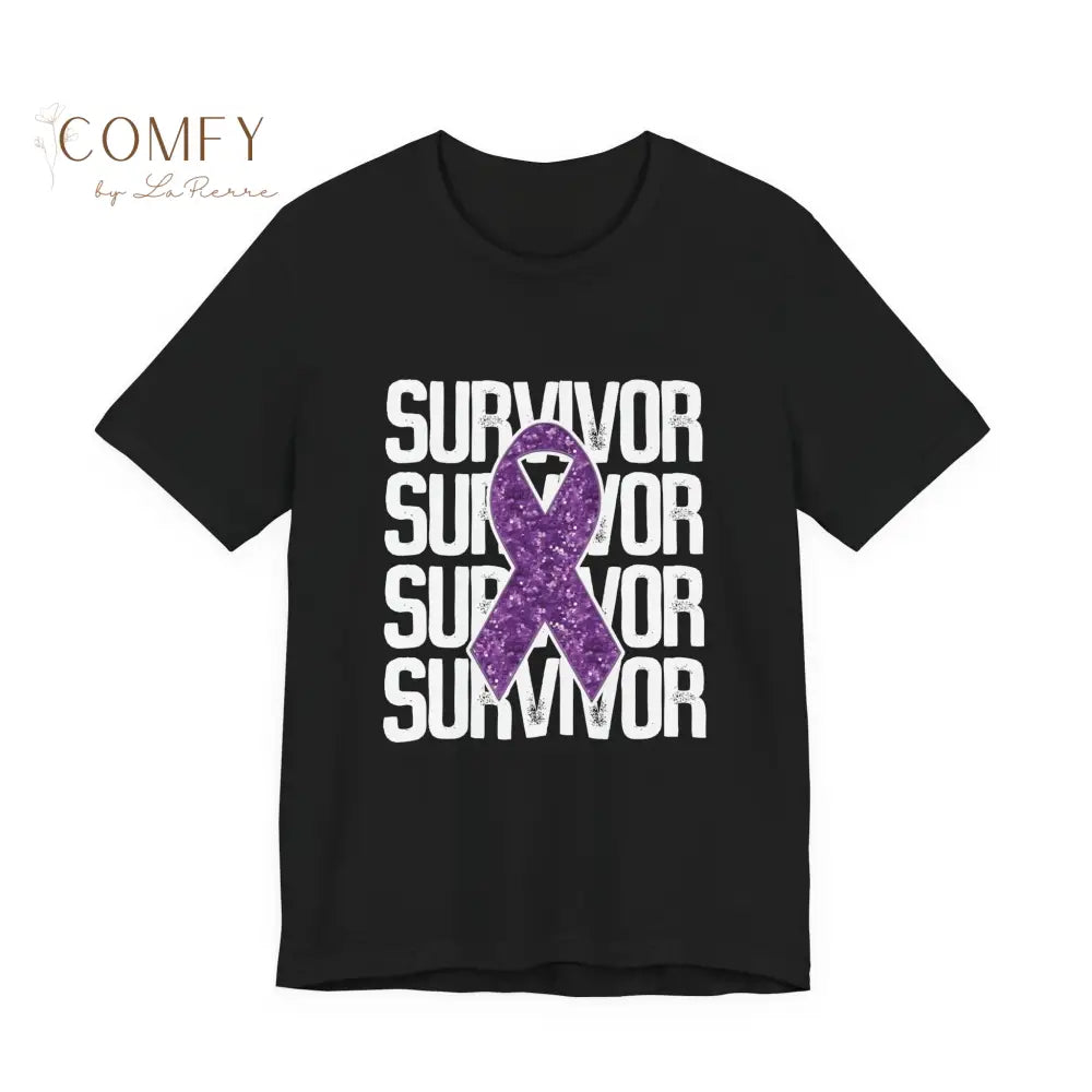 Purple Ribbon Cancer Survivor Shirt • Awareness Support Tee • Unisex Jersey Short Sleeve T-Shirt (XS–4XL) T-Shirt