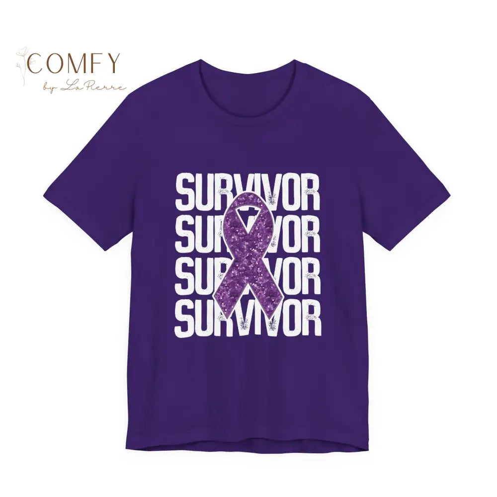 Purple Ribbon Cancer Survivor Shirt • Awareness Support Tee • Unisex Jersey Short Sleeve T-Shirt (XS–4XL) T-Shirt