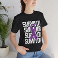 Purple Ribbon Cancer Survivor Shirt • Awareness Support Tee • Unisex Jersey Short Sleeve T-Shirt (XS–4XL) Black / XS