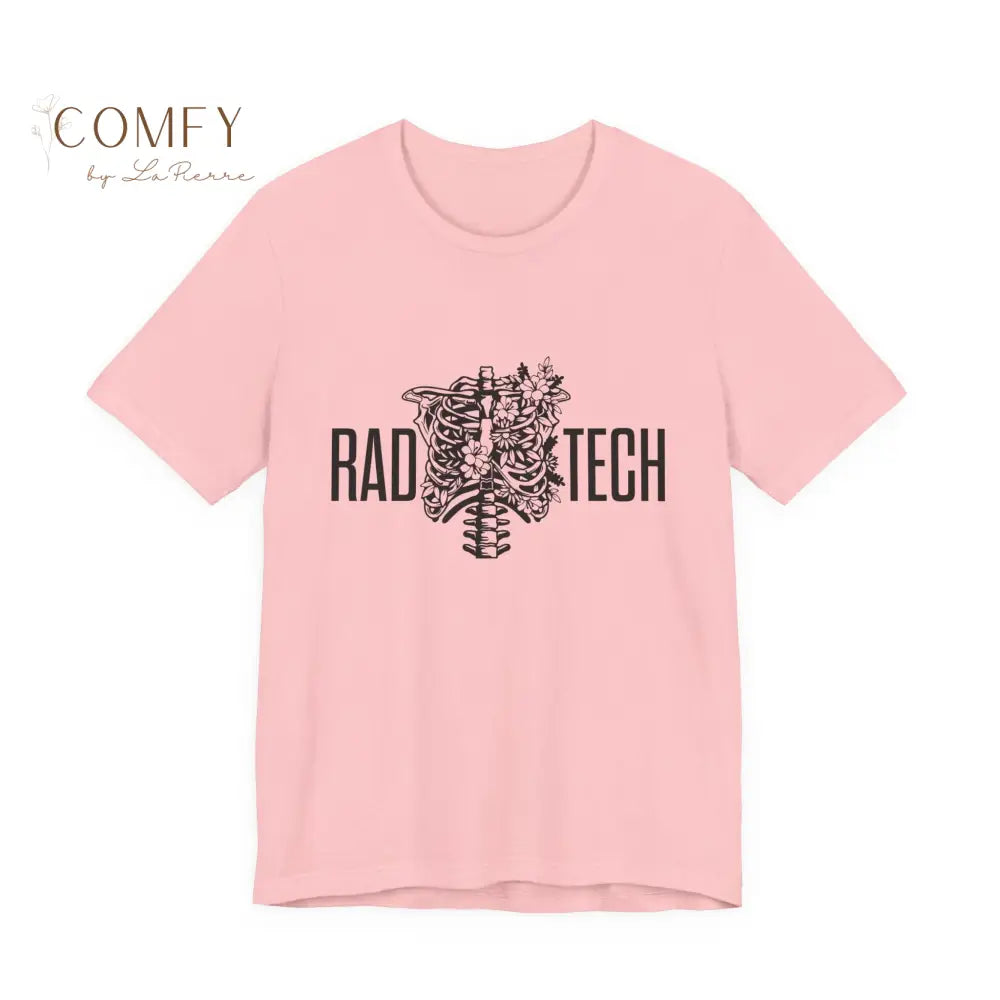 Rad Tech Skeleton Shirt • Radiology X-Ray Tech Skull Graphic Tee • Unisex Jersey Short Sleeve T-Shirt (S–3XL) Pink / S