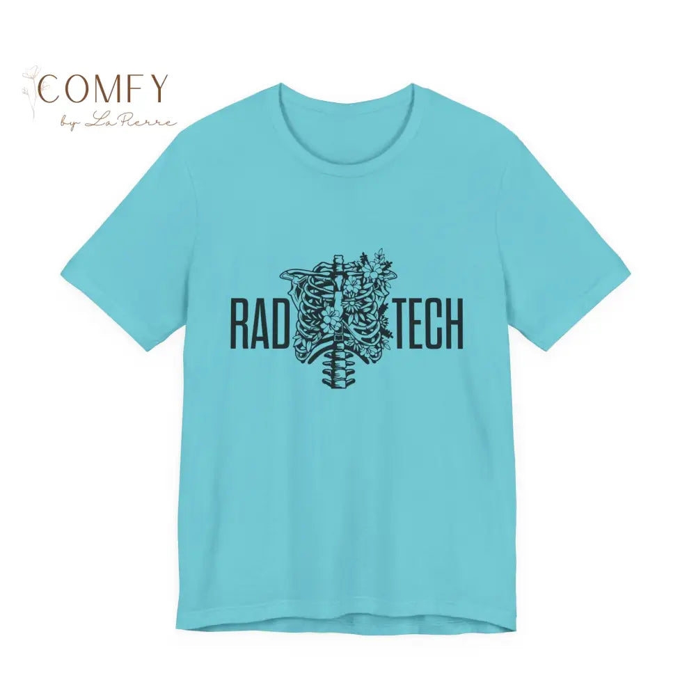 Rad Tech Skeleton Shirt • Radiology X-Ray Tech Skull Graphic Tee • Unisex Jersey Short Sleeve T-Shirt (S–3XL) Turquoise