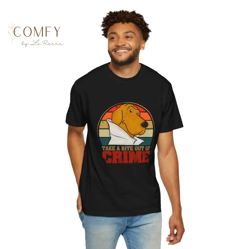 Retro Crime Dog Shirt • Vintage Crime Prevention Tee • 80s Style Mascot Graphic T-Shirt • Nostalgic Crime Dog Shirt