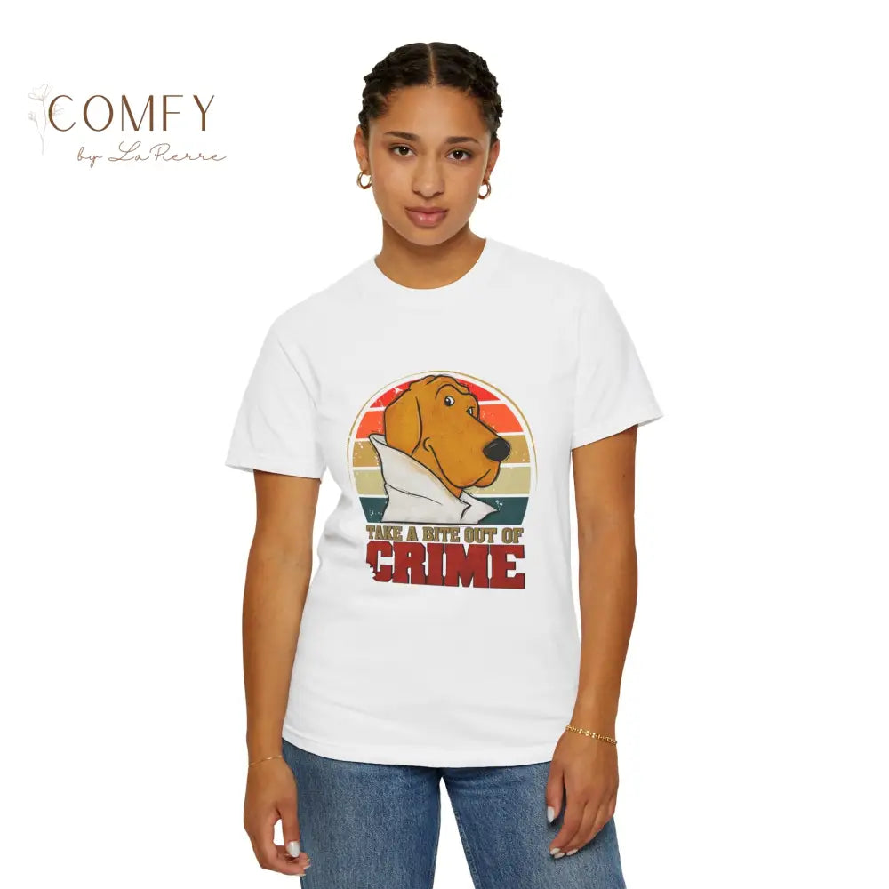 Retro Crime Dog Shirt • Vintage Crime Prevention Tee • 80s Style Mascot Graphic T-Shirt • Nostalgic Crime Dog Shirt