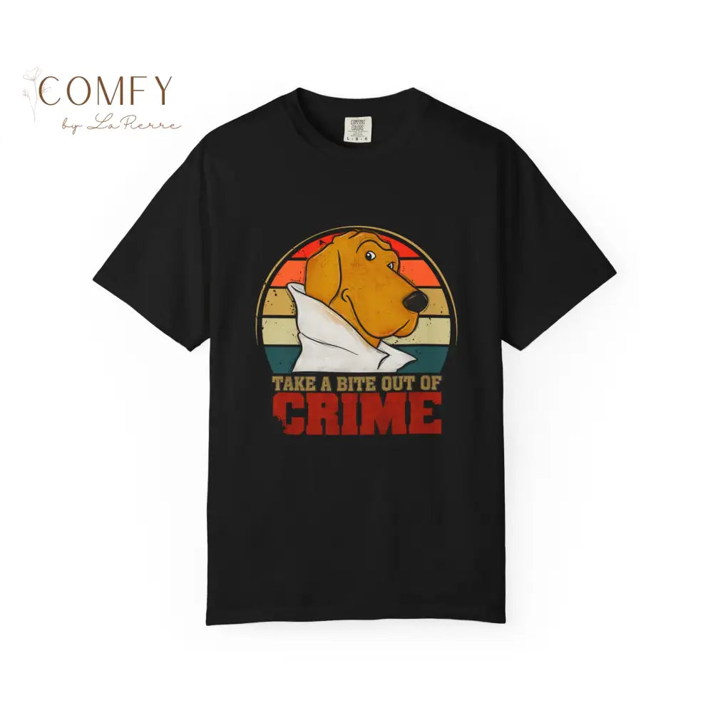 Retro Crime Dog Shirt • Vintage Crime Prevention Tee • 80s Style Mascot Graphic T-Shirt • Nostalgic Crime Dog Shirt