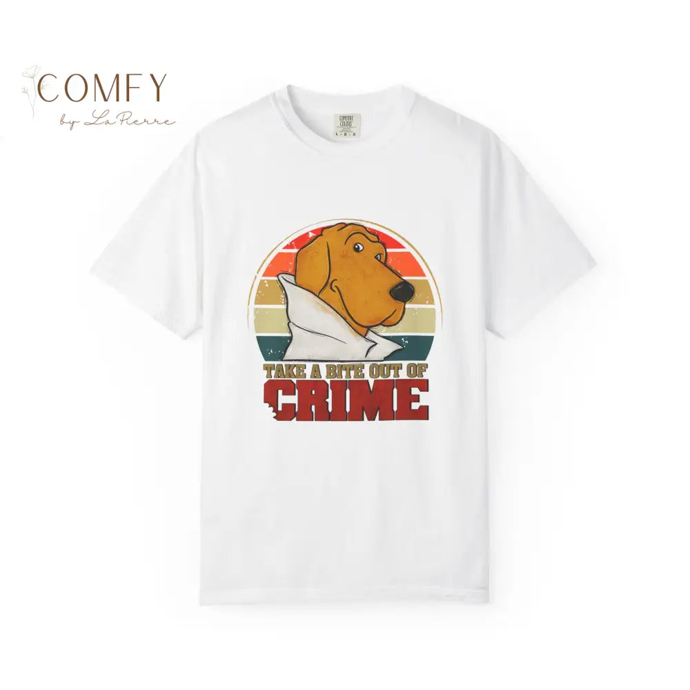 Retro Crime Dog Shirt • Vintage Crime Prevention Tee • 80s Style Mascot Graphic T-Shirt • Nostalgic Crime Dog Shirt