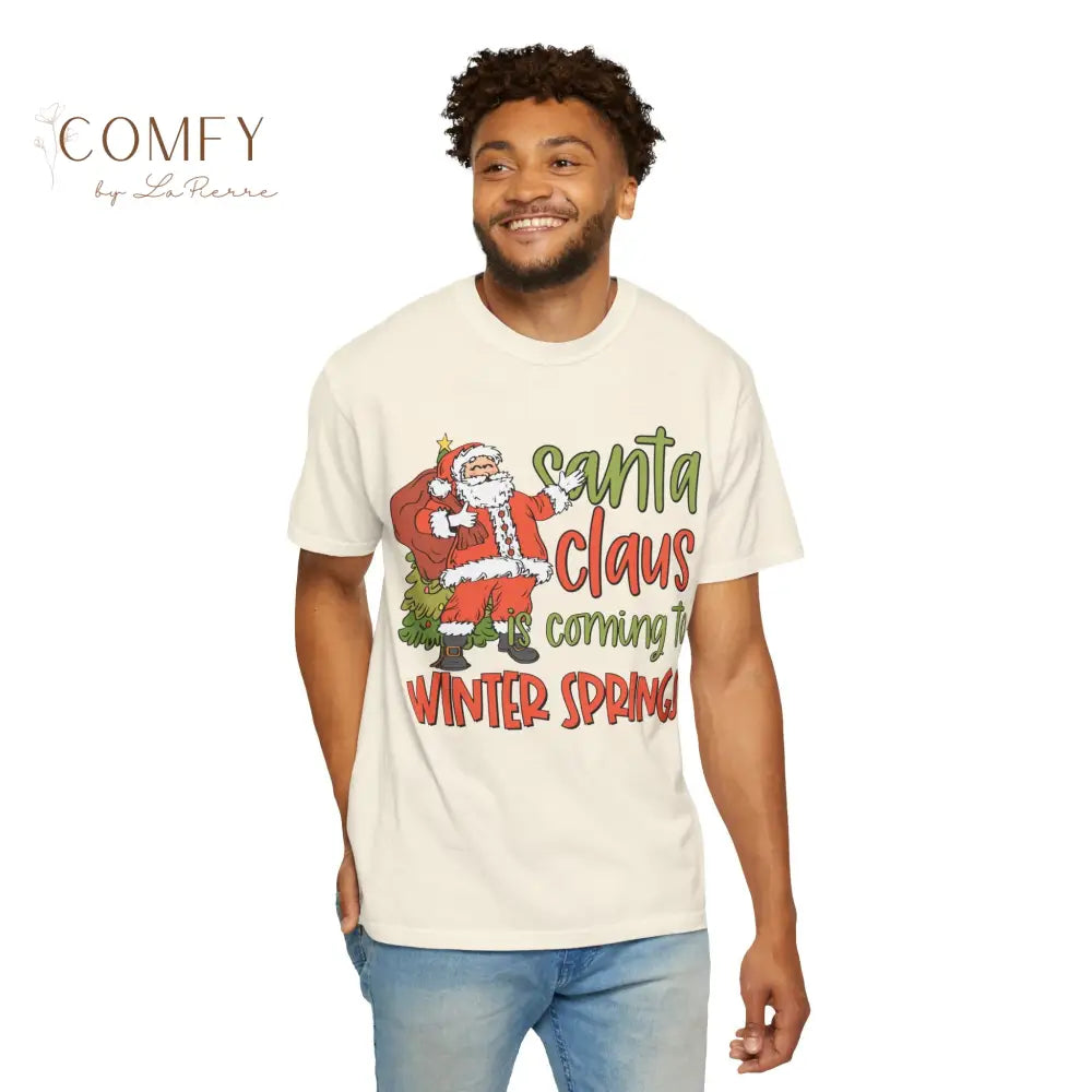 Santa Claus is coming to Winter Springs - Unisex Garment-Dyed T-shirt (S-4XL) Ivory / S T-Shirt