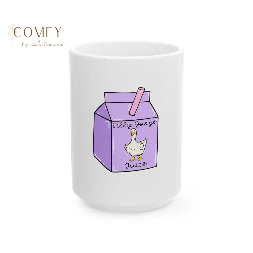 Silly Goose Juice - Cartoon Goose Purple Milk Carton coffee mug (11oz & 15oz) 15oz Mug