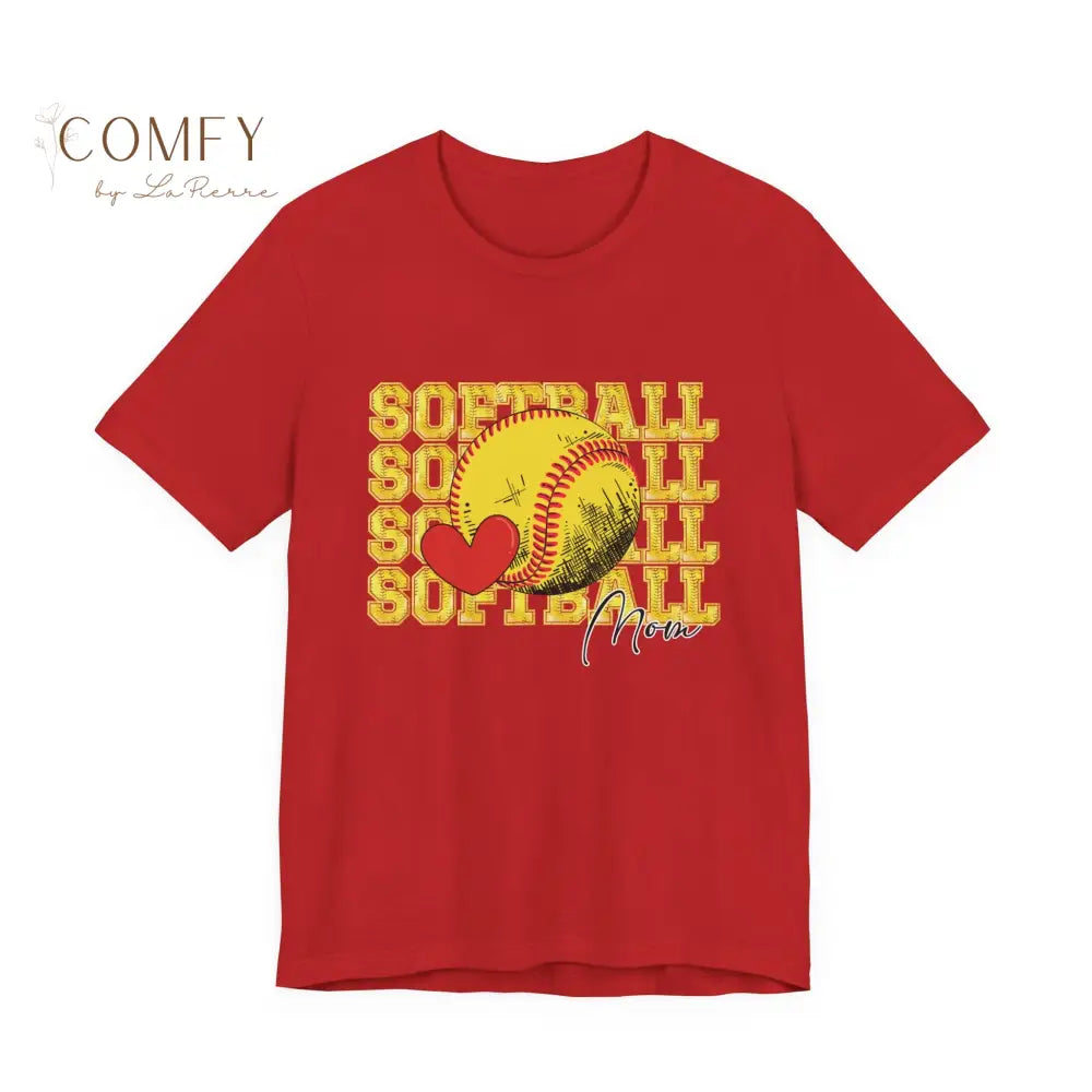 Softball Mom Shirt • Proud Softball Parent Game Day Tee • Unisex Jersey Short Sleeve T-Shirt (XS–5XL) Red / S T-Shirt