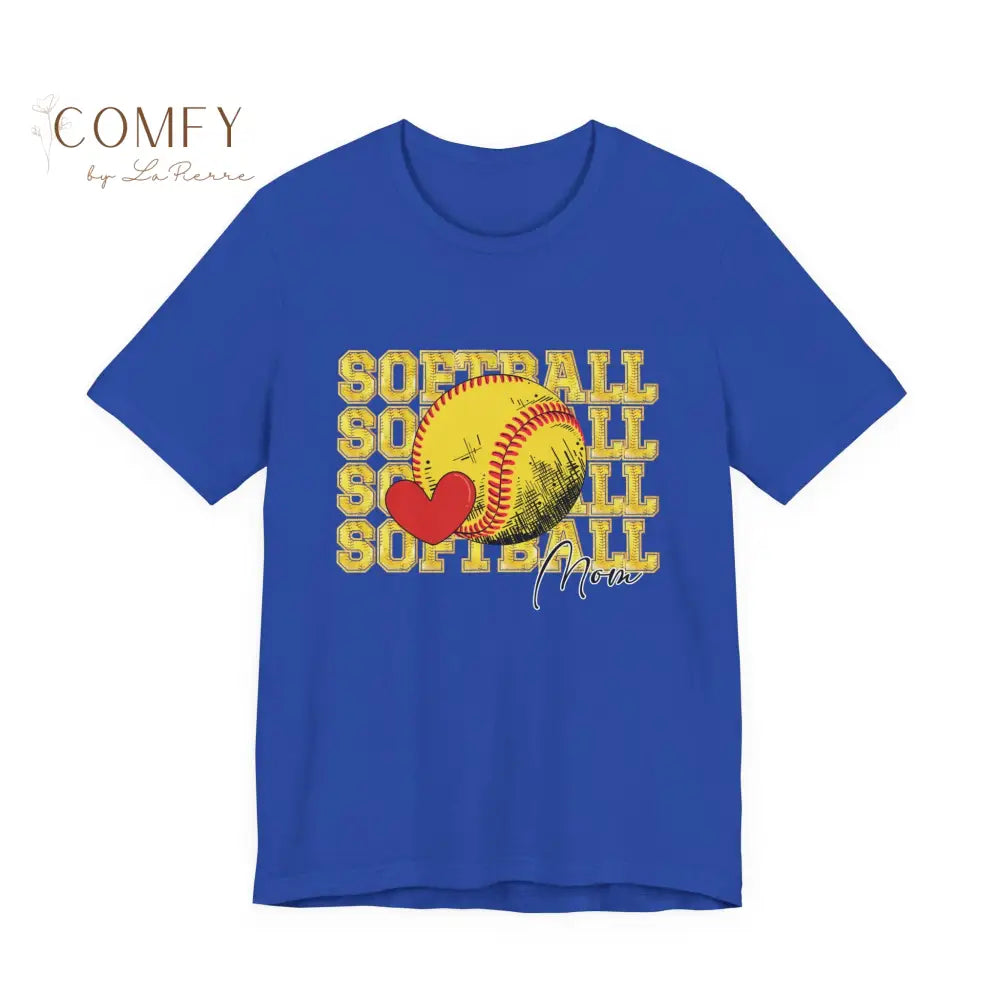 Softball Mom Shirt • Proud Softball Parent Game Day Tee • Unisex Jersey Short Sleeve T-Shirt (XS–5XL) True Royal / S