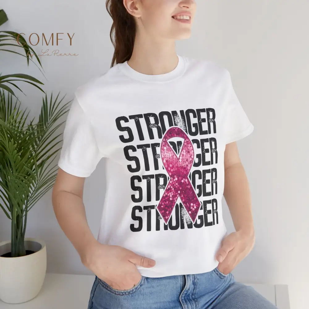 Stronger Than Cancer Shirt • Breast Cancer Awareness Pink Ribbon Tee • Soft Unisex Jersey T-Shirt (XS–5XL) T-Shirt