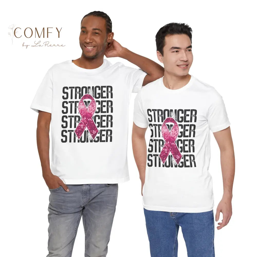 Stronger Than Cancer Shirt • Breast Cancer Awareness Pink Ribbon Tee • Soft Unisex Jersey T-Shirt (XS–5XL) White / S