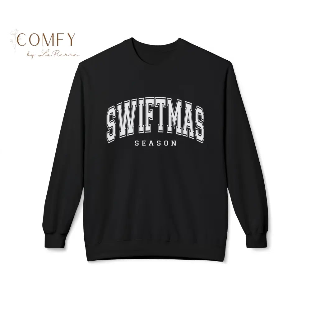 Swiftmas Season (white writing) “Holiday Season” White Text Sweater • Cozy Christmas Unisex Pullover (S–4XL) Black / S