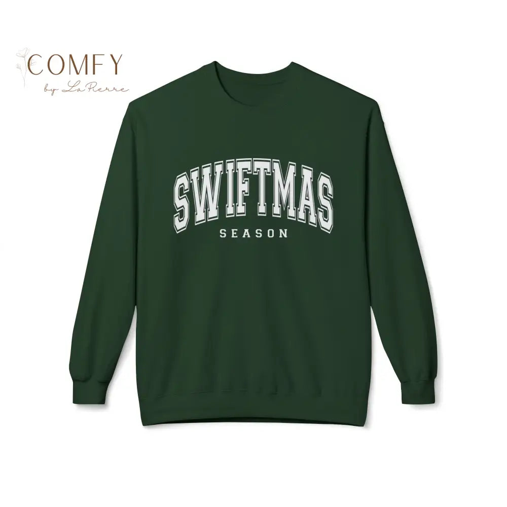 Swiftmas Season (white writing) “Holiday Season” White Text Sweater • Cozy Christmas Unisex Pullover (S–4XL) Forest