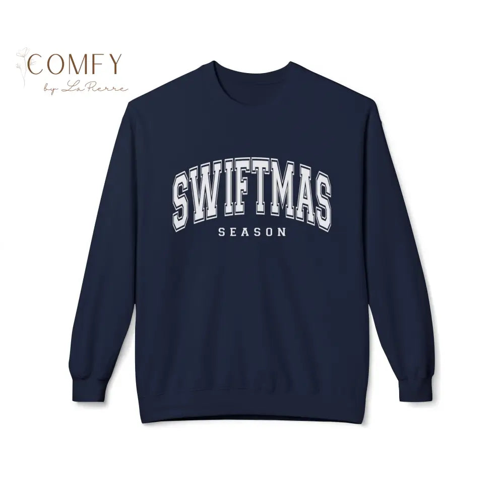 Swiftmas Season (white writing) “Holiday Season” White Text Sweater • Cozy Christmas Unisex Pullover (S–4XL) Navy / S