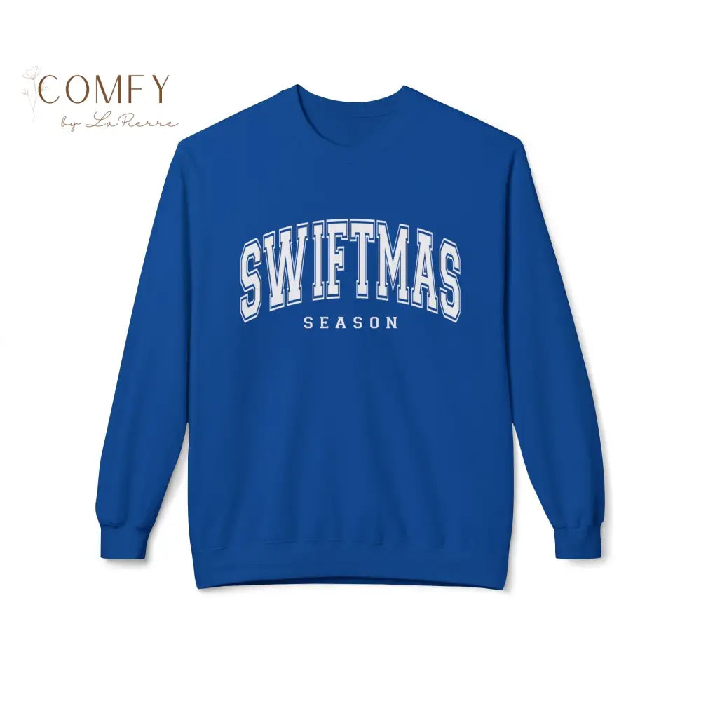 Swiftmas Season (white writing) “Holiday Season” White Text Sweater • Cozy Christmas Unisex Pullover (S–4XL) Royal / S