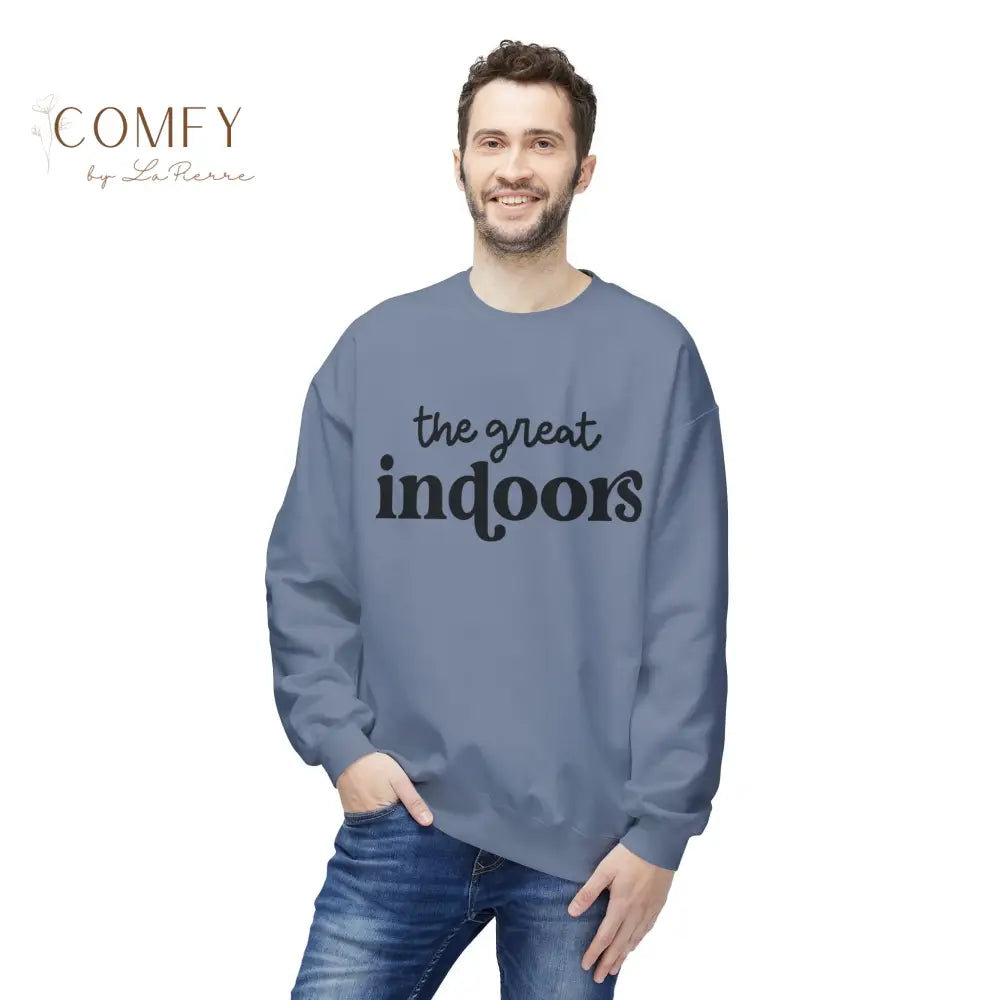 The Great Indoors Sweatshirt • Funny Homebody Crewneck • Cozy Indoor Lifestyle Graphic Sweatshirt • Unisex Softstyle
