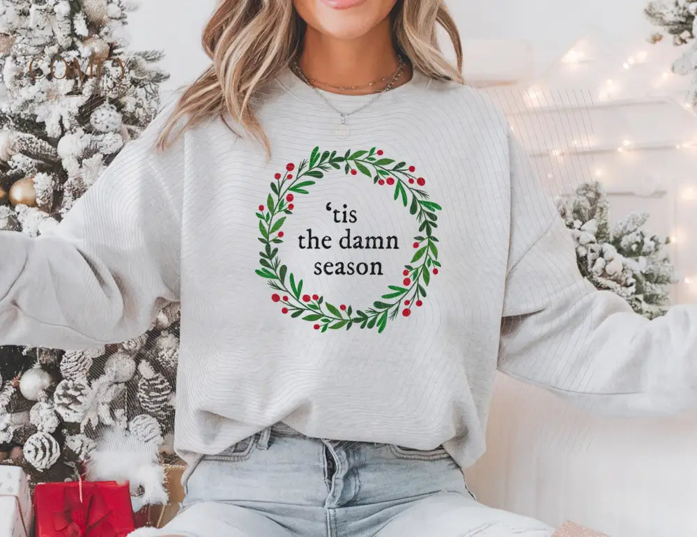Holiday Sweatshirt — ’’tis the damn season’ Wreath Crewneck (S-4XL) Sweatshirt