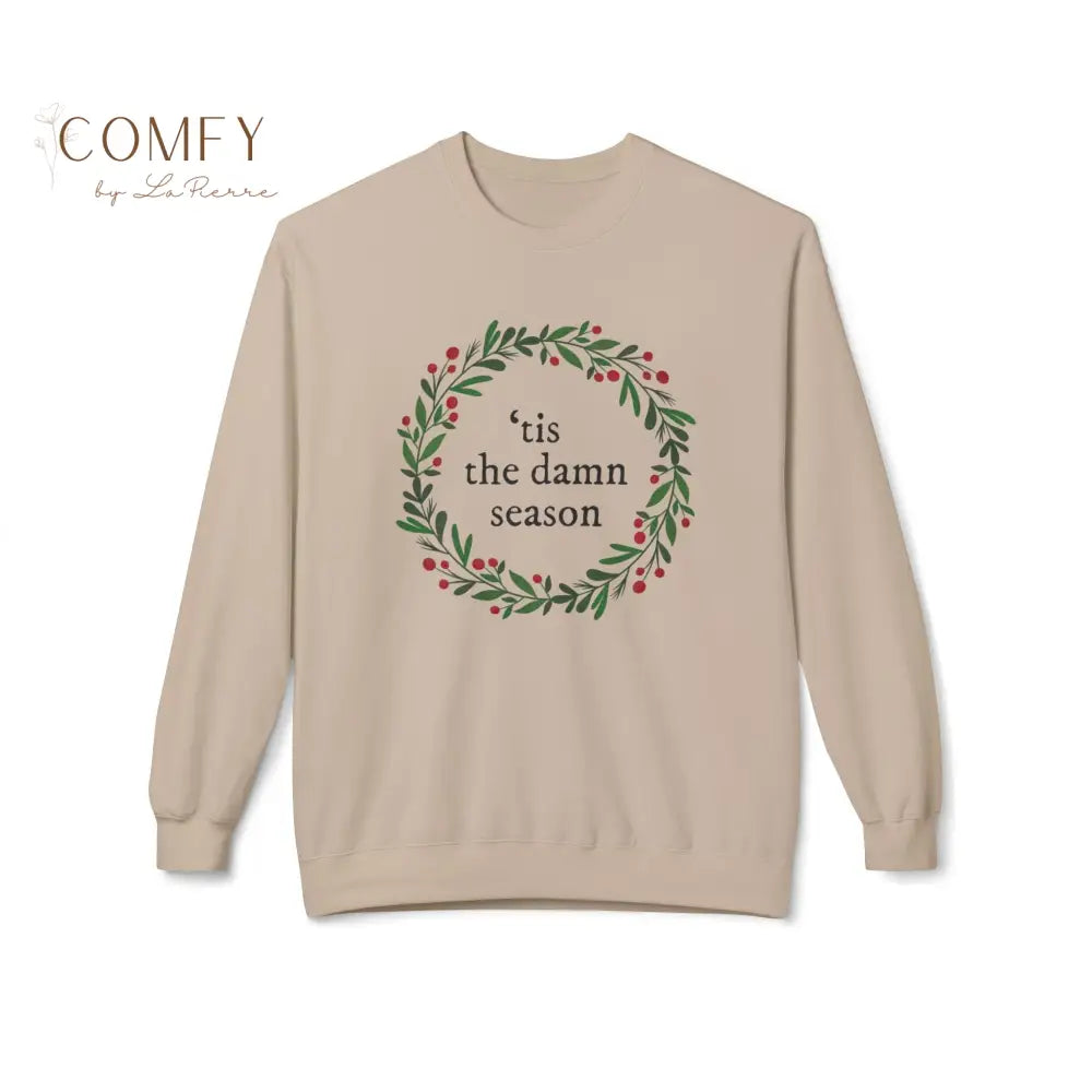 Holiday Sweatshirt — ’’tis the damn season’ Wreath Crewneck (S-4XL) Sand / S Sweatshirt